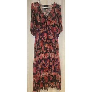 Johnny Was Jade Boho Floral Tiered 100% Silk Dress Flowy Empire Waist XS